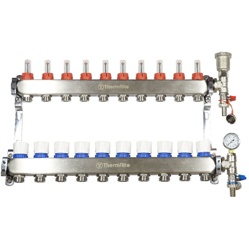 ThermRite™ Stainless Steel Dualmix UFH Manifold Assembly – Pre-Assembled with Flow Meters & Temp Gauges