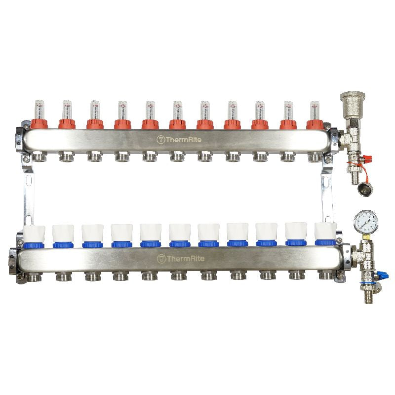 ThermRite™ Stainless Steel Dualmix UFH Manifold Assembly – Pre-Assembled with Flow Meters & Temp Gauges