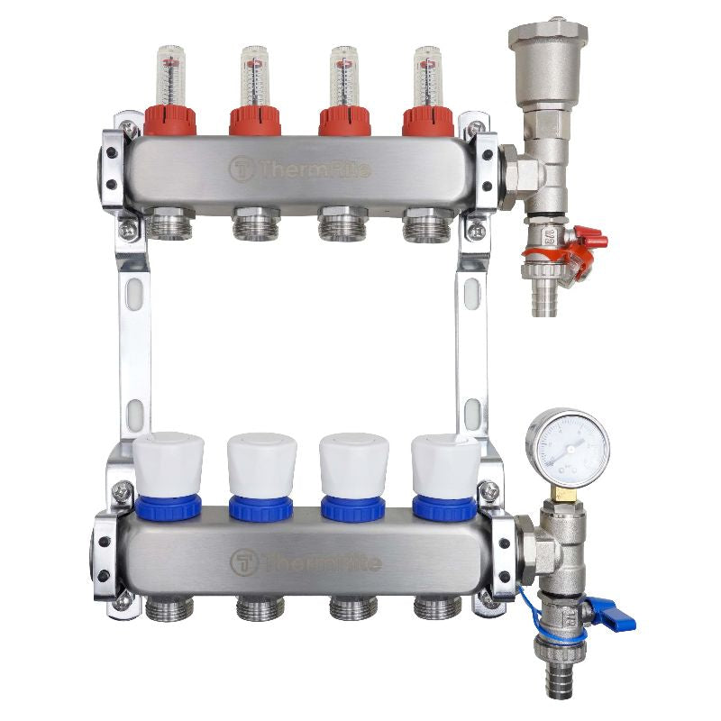 ThermRite™ Stainless Steel Dualmix UFH Manifold Assembly – Pre-Assembled with Flow Meters & Temp Gauges