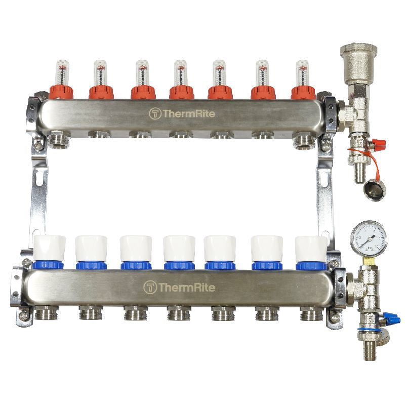 ThermRite™ Stainless Steel Dualmix UFH Manifold Assembly – Pre-Assembled with Flow Meters & Temp Gauges