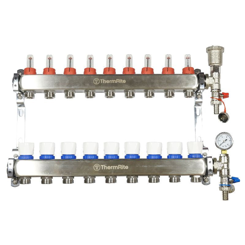 ThermRite™ Stainless Steel Dualmix UFH Manifold Assembly – Pre-Assembled with Flow Meters & Temp Gauges