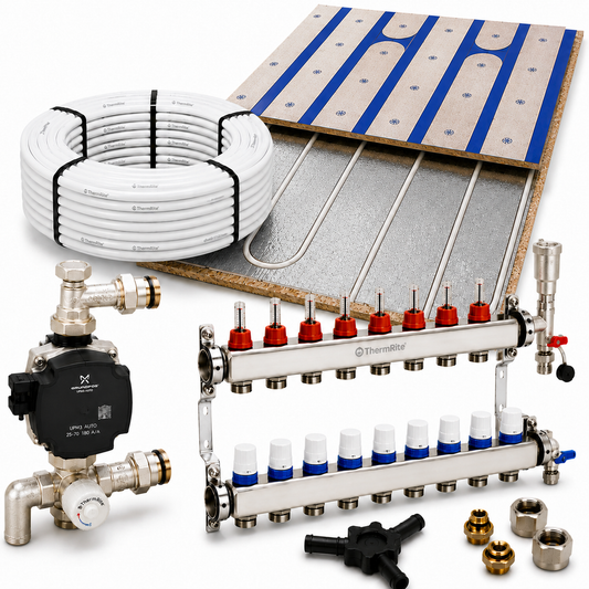 10m² ThermRite HeatBoard THERMO Grooved Chipboard & Printed Cement Cover Board Underfloor Heating Kit