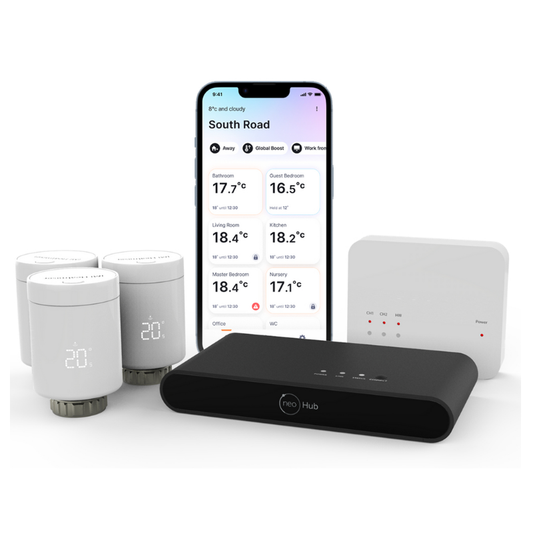 IMI Heatmiser neoFlo Heating Pack - neoflo x3, neoHub G3 & RF Switch – App & Boiler Control Bundle